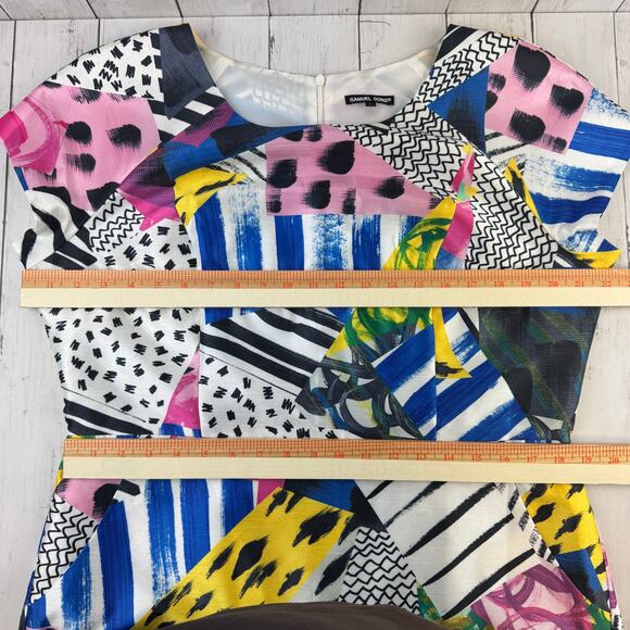 Samuel Dong Multicolor Funky Abstract Print Fitted Mini Dress Pockets Size Large - Picture 15 of 16